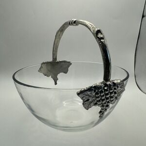 Brescia Peltro Crystal Etain‎ Bowl Candy Dish Pewter Grapes Handle Made in Italy